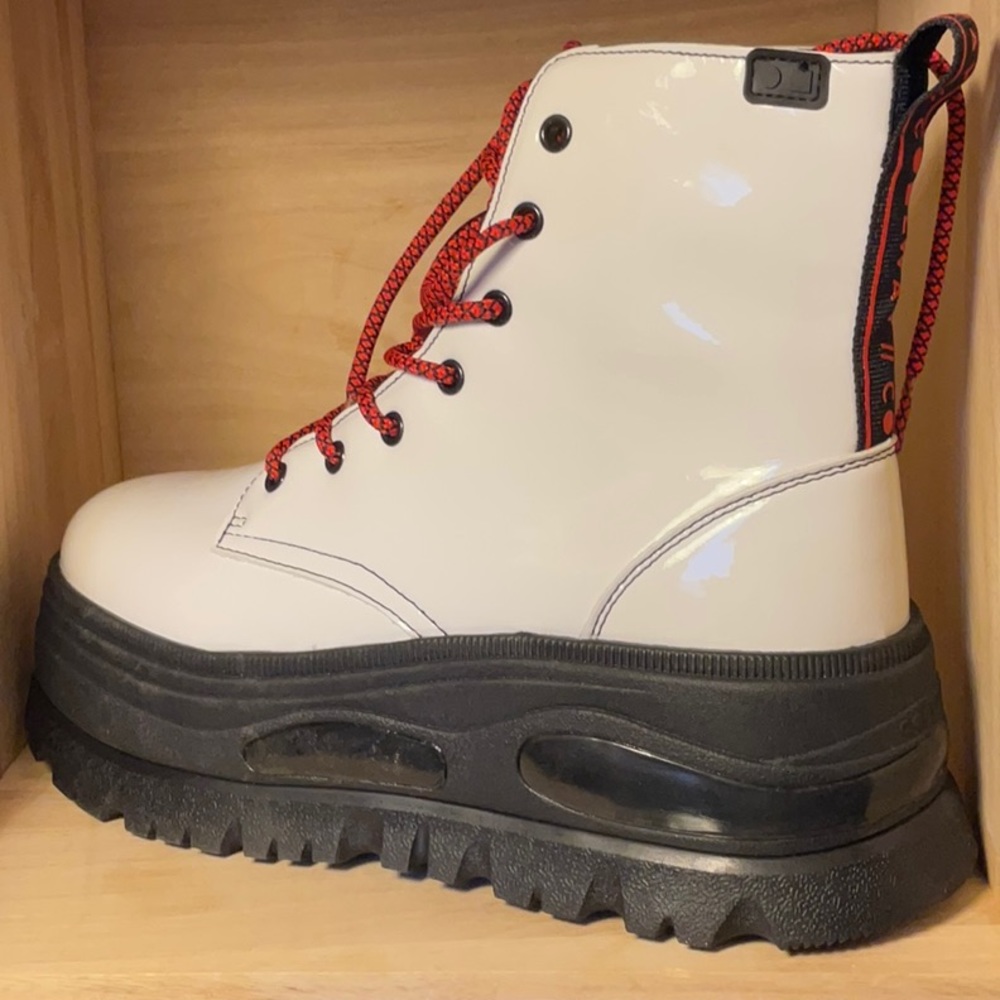 Free People Coolway white patent leather platform combat boots